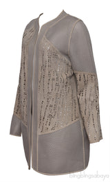 Elie Tahari Beige Perforated Mesh Leather Cardigan