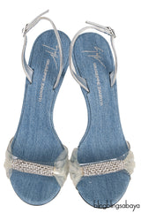 Blue Denim Crystal PVC Slingback Heels