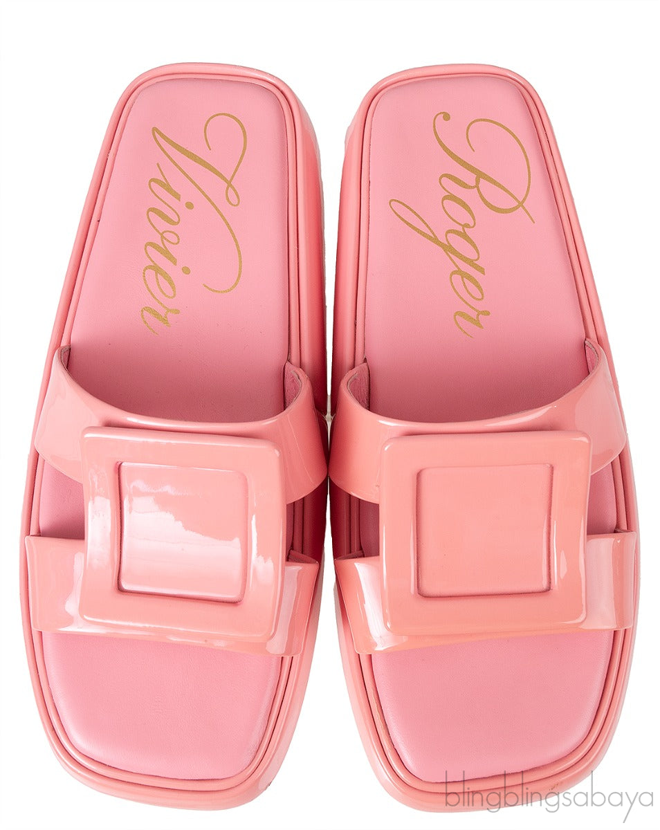 Peach Buckle Leather Mule