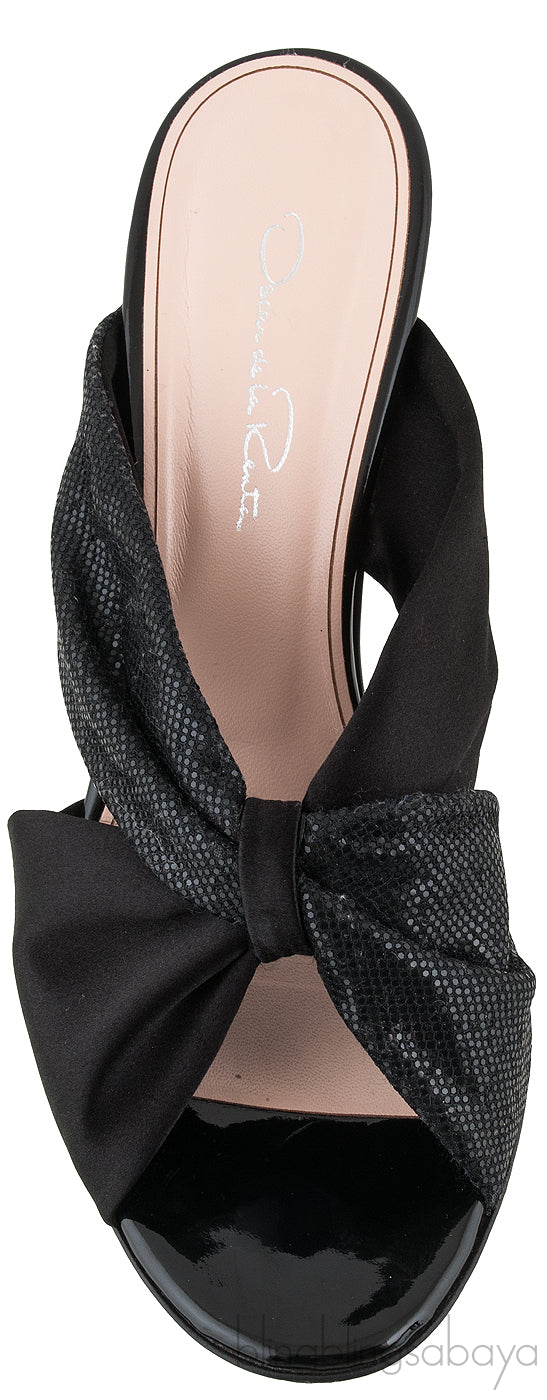 Glen Black Satin Mules