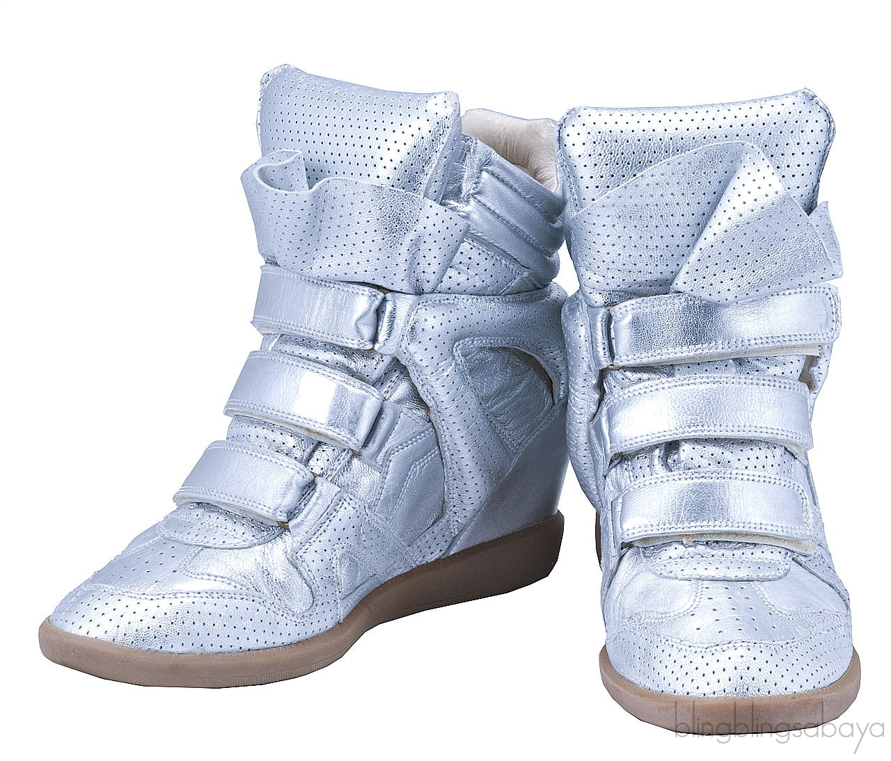Silver Metallic Leather Bird Sneakers