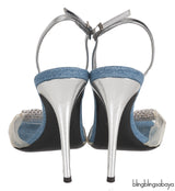 Blue Denim Crystal PVC Slingback Heels