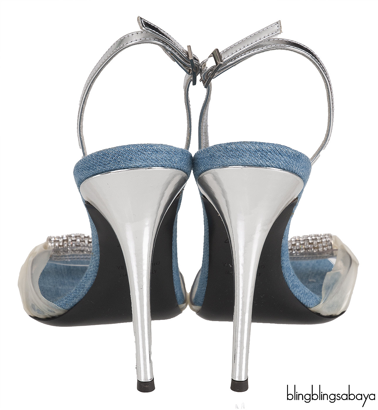 Giuseppe Zanotti Blue Denim Crystal PVC Slingback Heels