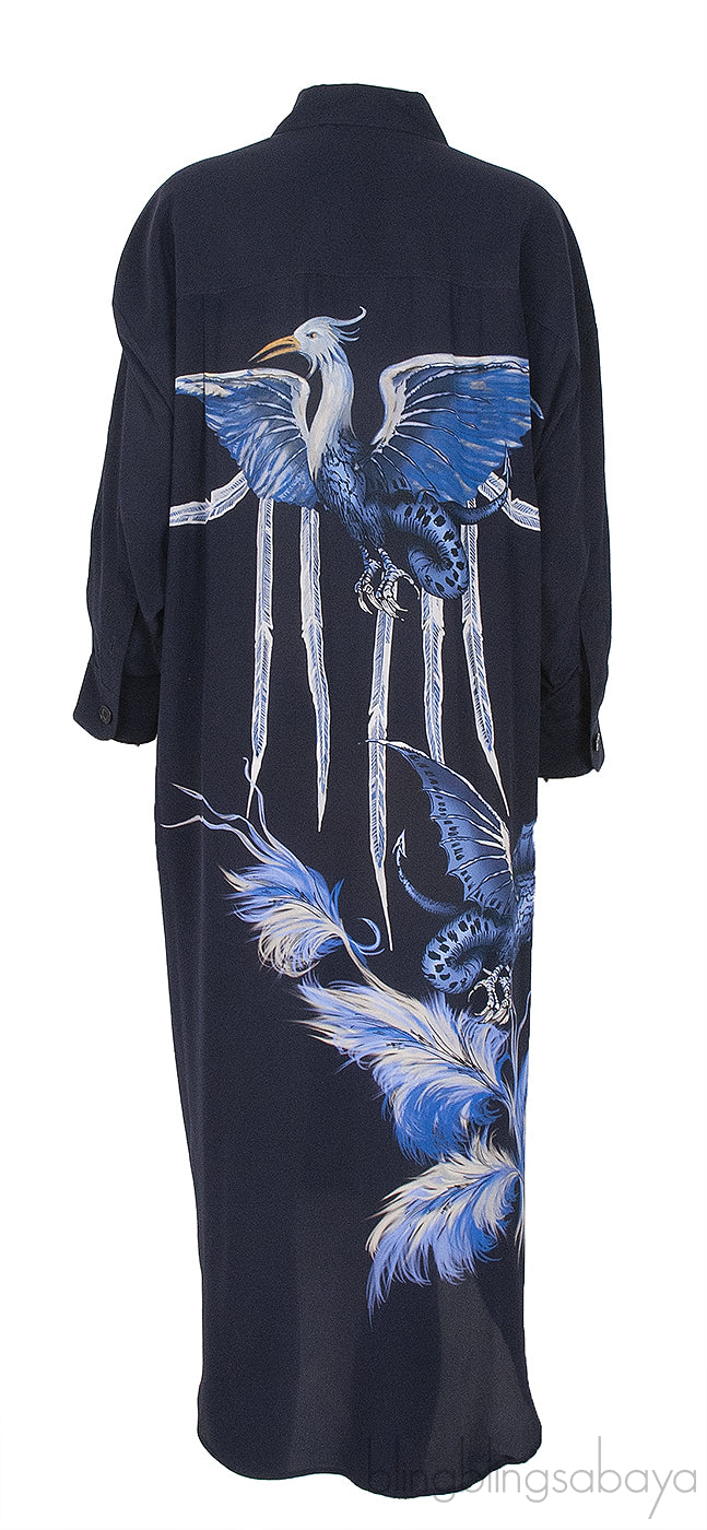 Dark Blue Long Back Shirt Midi Dress