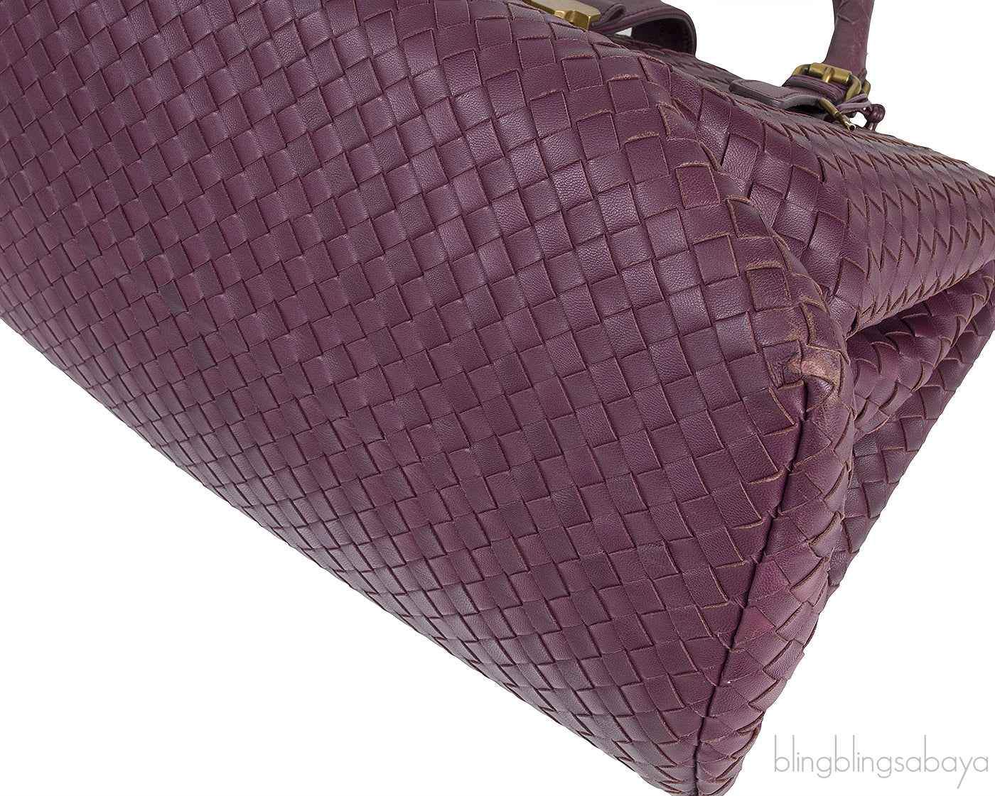 Plum Large Roma Intrecciato Leather Tote