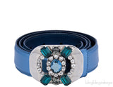 Blue Saffiano Jeweled Buckle Belt*