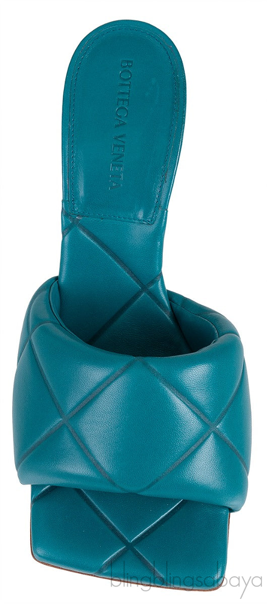 Bottega Veneta Blue Green Rubber Lido Mules 38