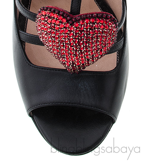 Black Red Heart Crystal Heels