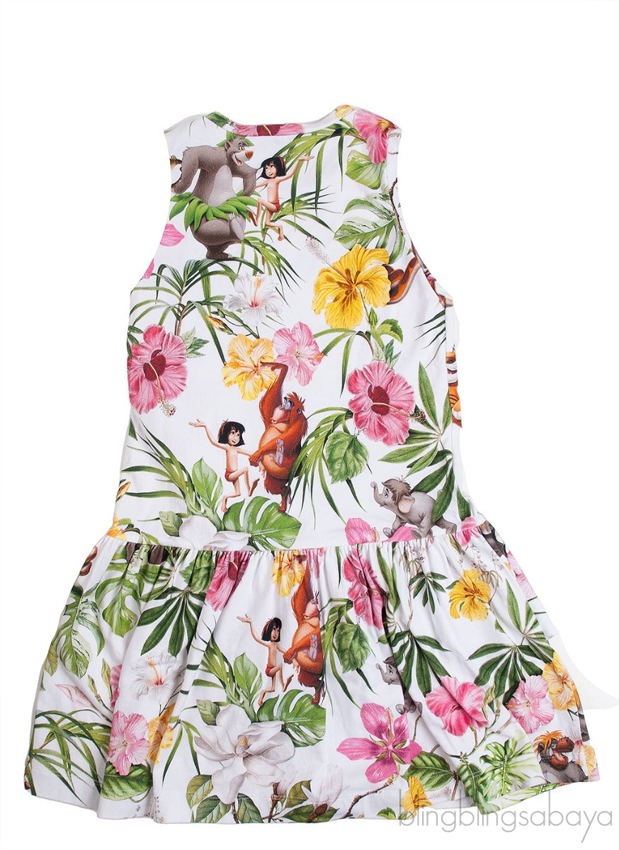 White Floral Print Kids Dress