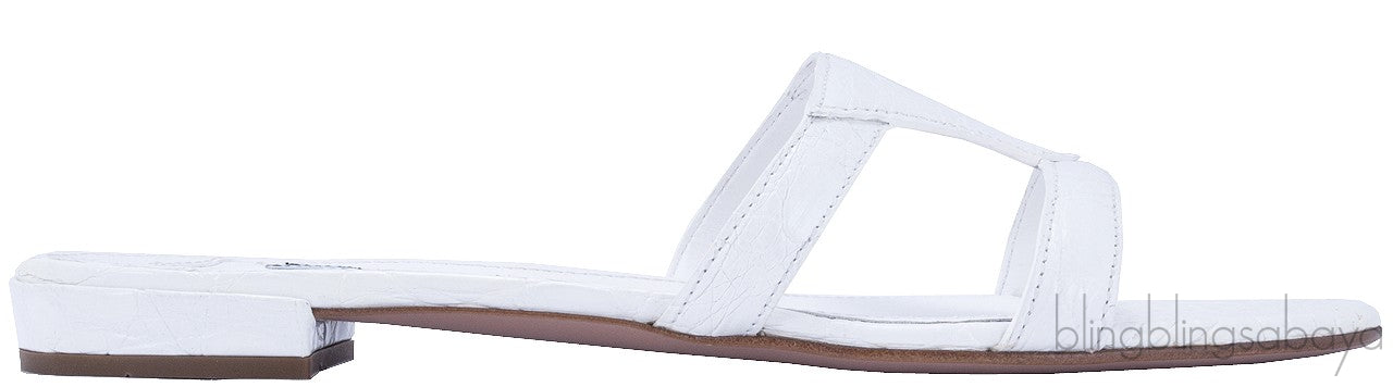 White Croco Print Flats