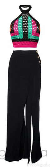 Flared Pants & Multicolor Crop Top