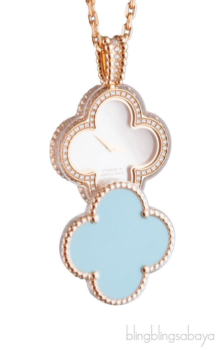 Turquoise Alhambra Secret Pendant Watch