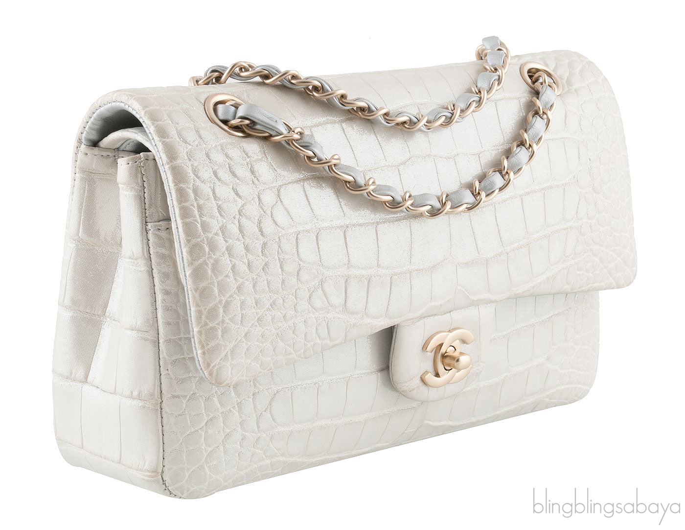 Silver Alligator Medium Flap Bag