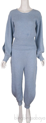 Light Blue Knitted Sweatshirt & Knit Pants