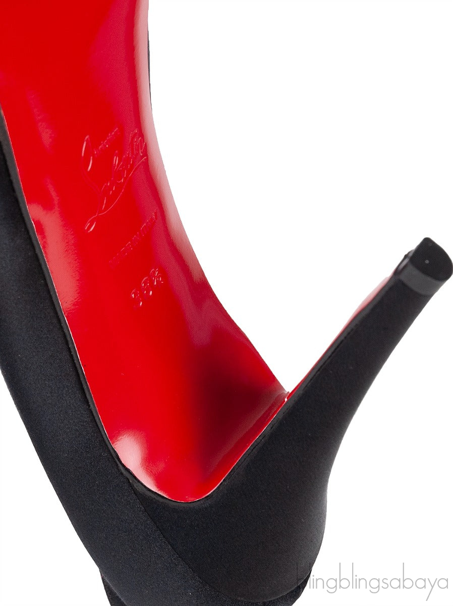 Christian Louboutin Prive Black Satin Peep Toe Pump