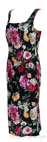 Black Floral Printed Crepe Sleeveless Midi Dress