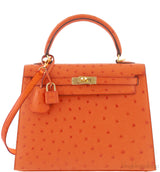 Kelly 25 Tangerine Ostrich Sellier