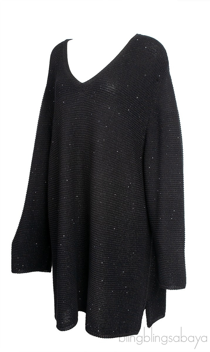 Black Sequin Long Sleeve Knitted Sweatshirt