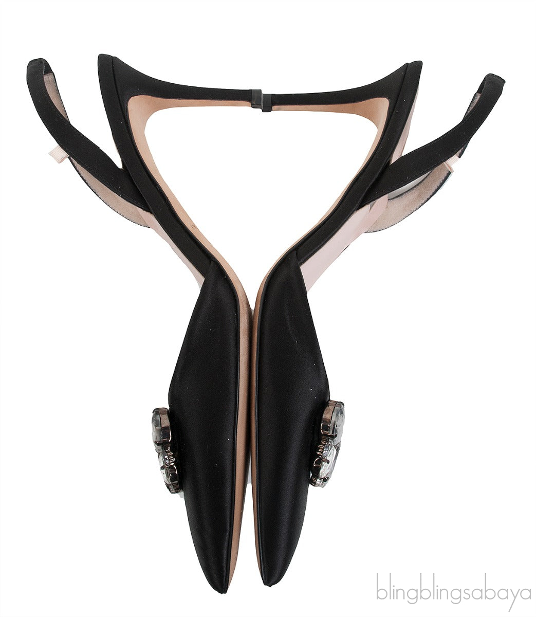 Black Crystal Pointed Toe Slingback
