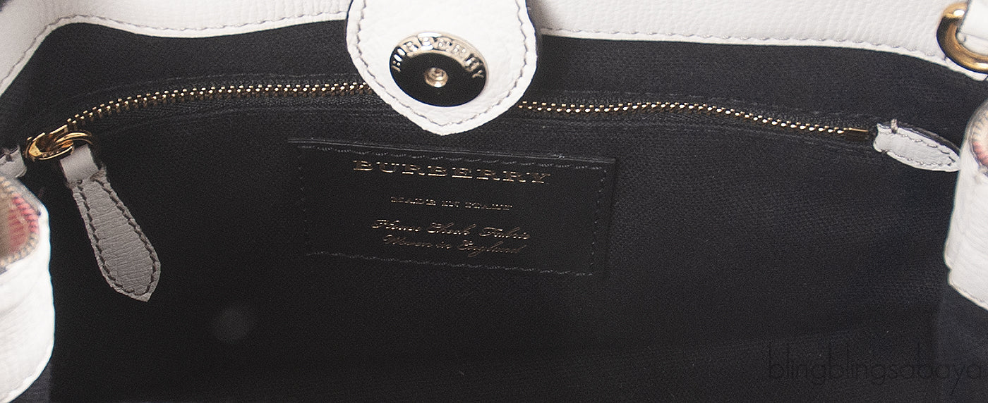 Burberry White & Checkered Banner Top Handle Bag