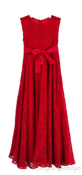 Red Perforated Kids Dress