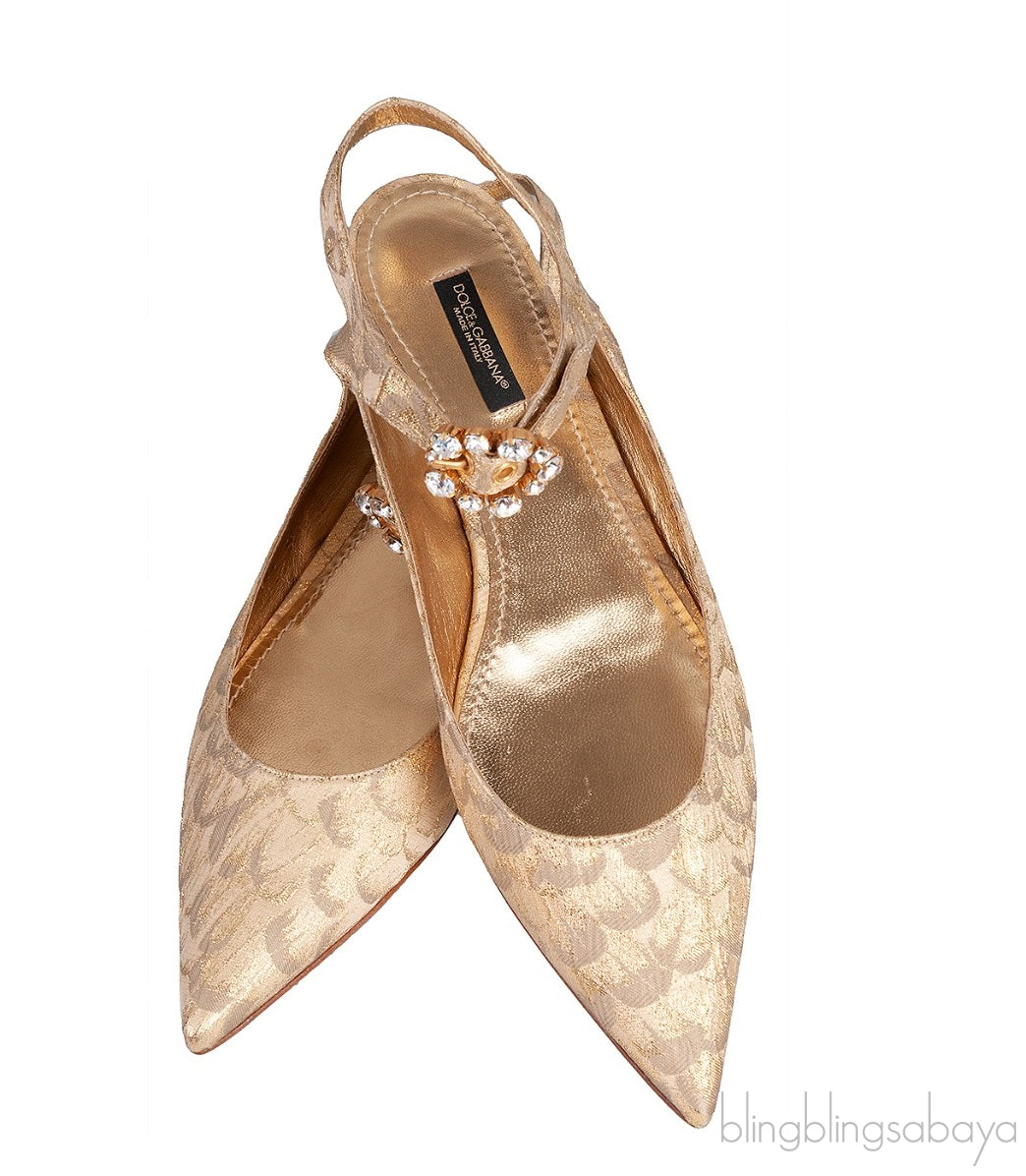 Dolce & Gabbana Metallic Gold Pointed Toe Flat Shoes