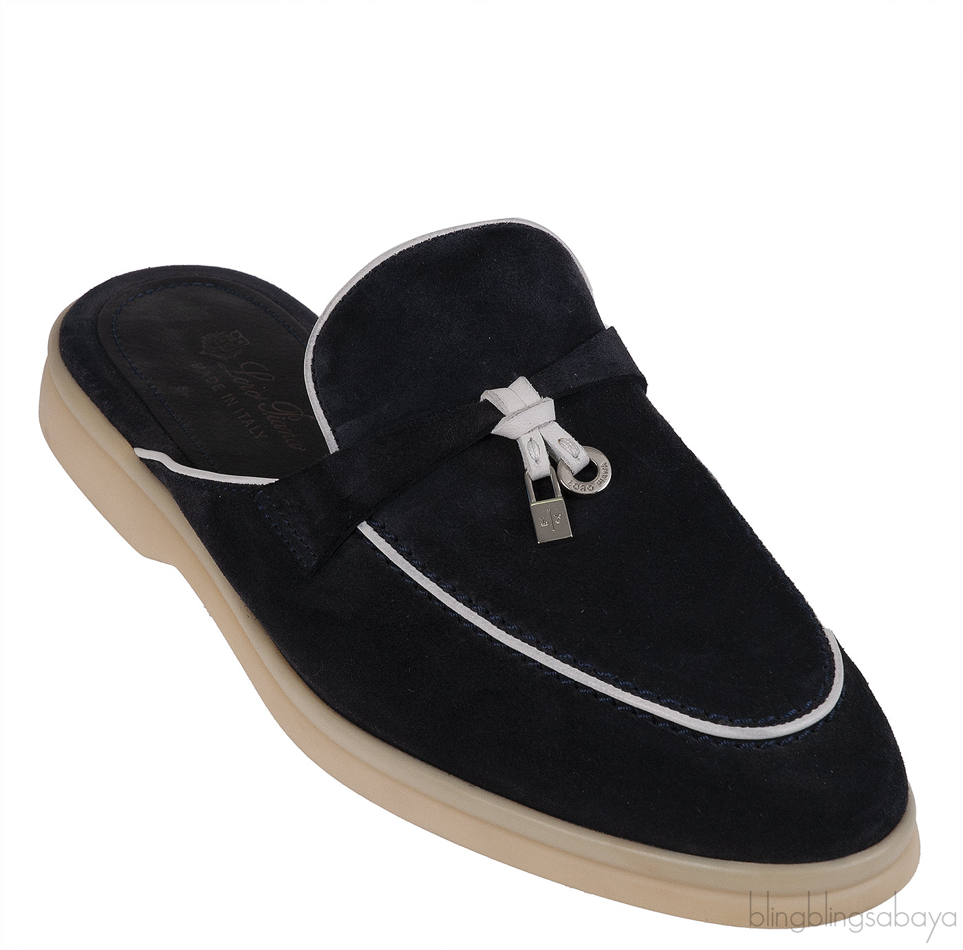Loro Piana Charm Walk Babouche Suede Black Mules