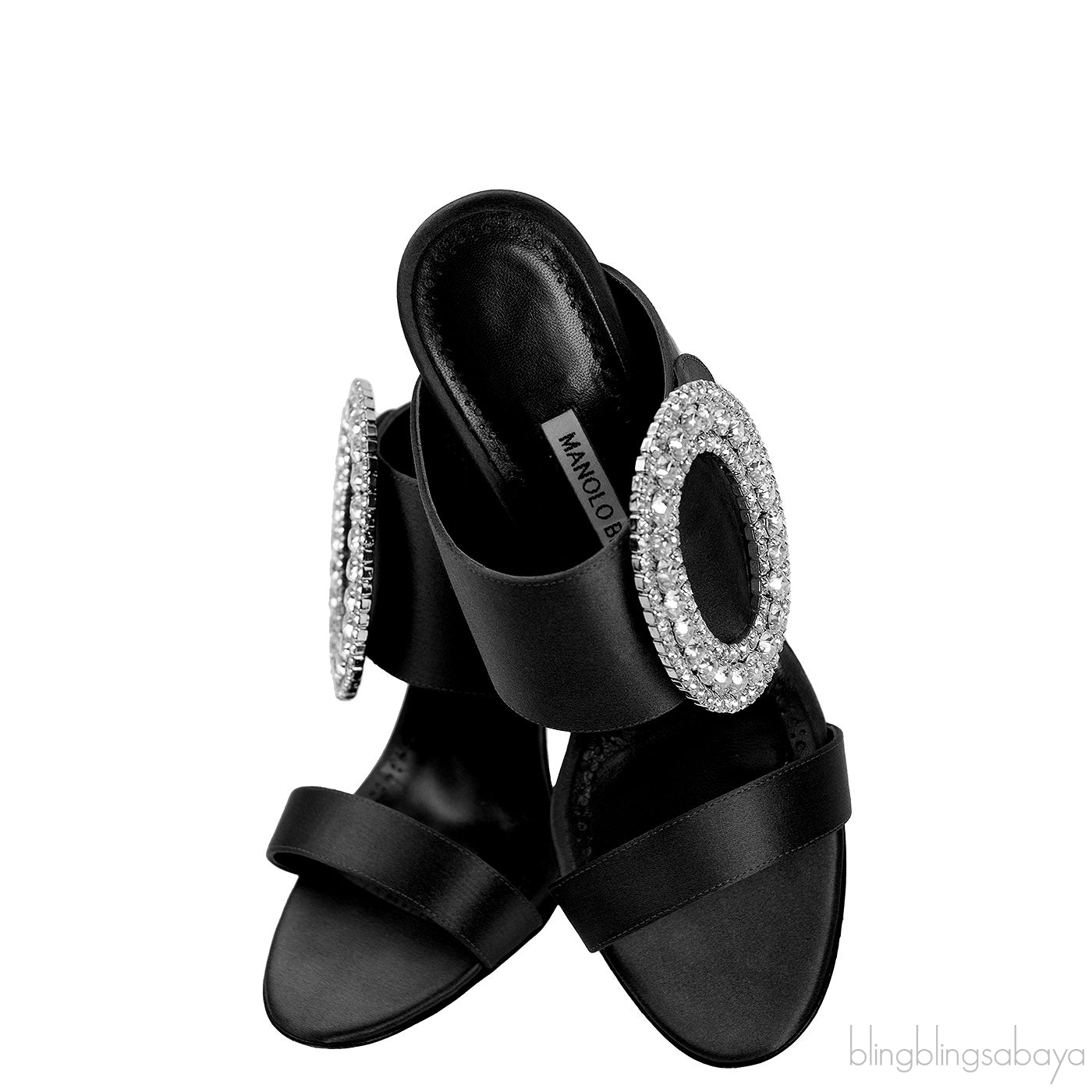 Black Satin Fibiona Slide Sandals