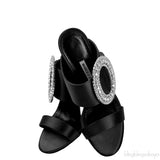 Black Satin Fibiona Slide Sandals