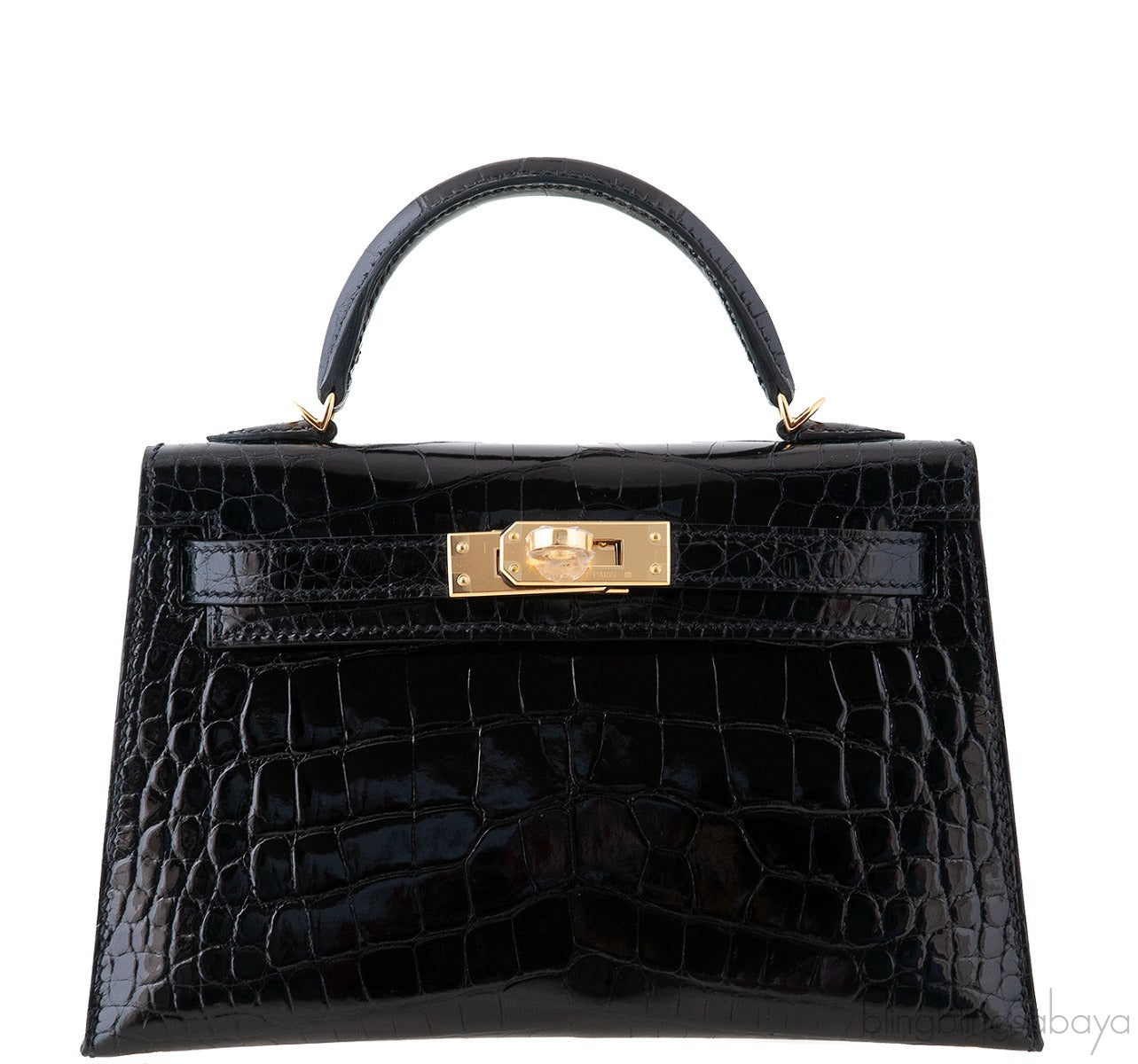 Kelly 20 Black Mini Sellier Crocodile Lisse GHW