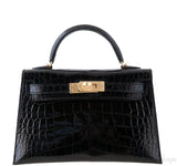 Kelly 20 Black Mini Sellier Crocodile Lisse GHW