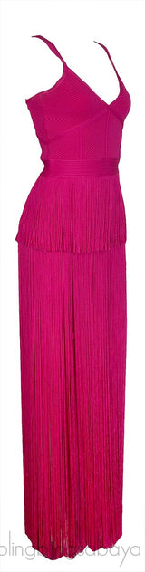 Fuchsia Pink Layered Fringed Dress