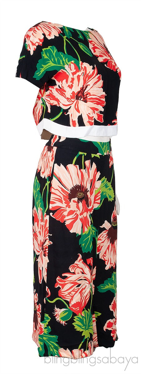 Black Floral Printed Crop Top & Shorts