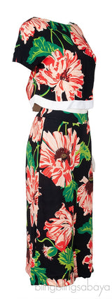Black Floral Printed Crop Top & Shorts