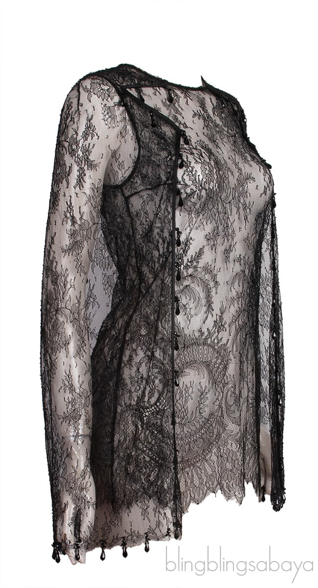 Black Lace Sheer Cape Sleeve Blouse