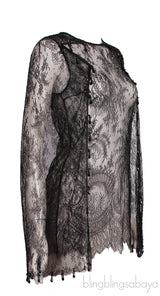 Black Lace Sheer Cape Sleeve Blouse