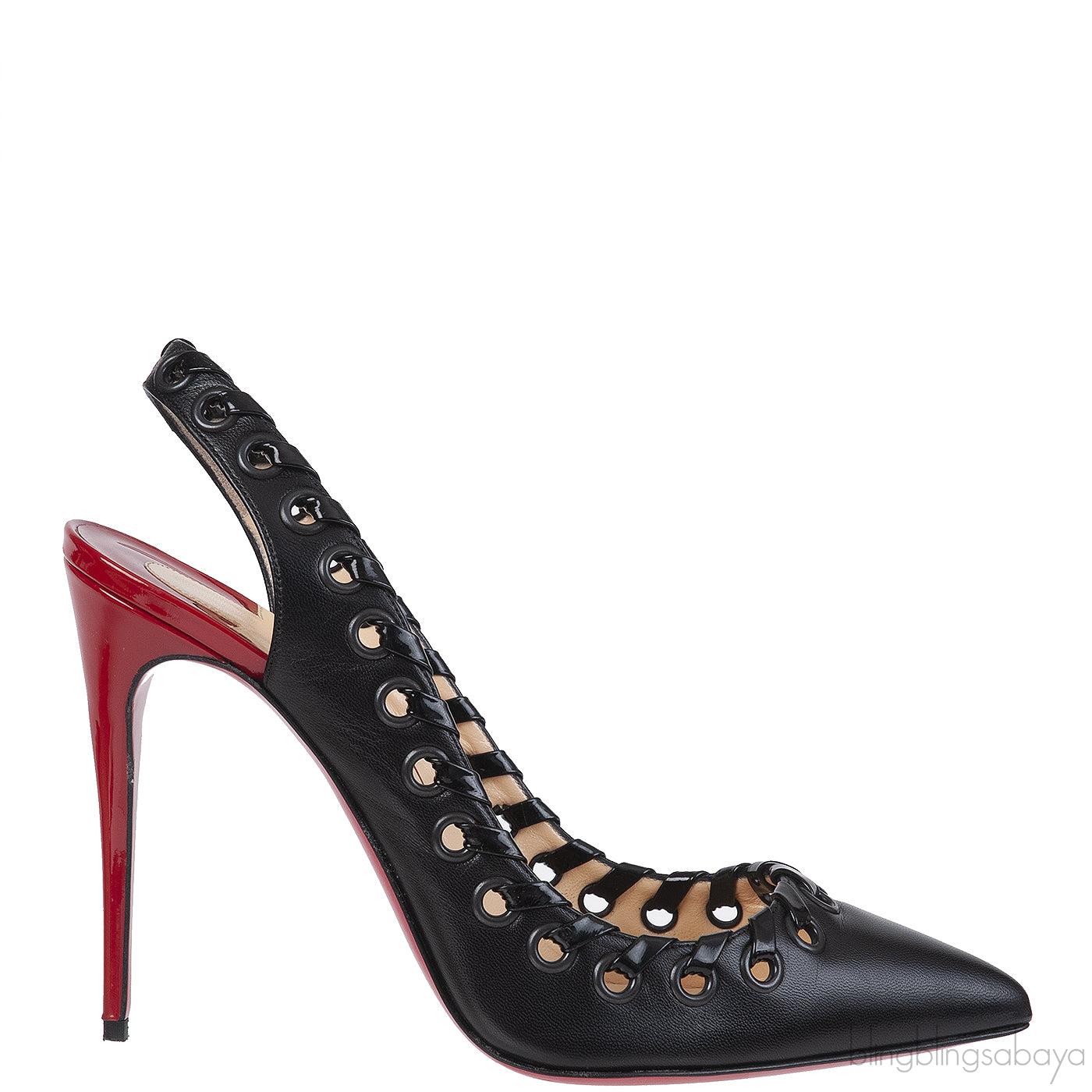Christian Louboutin Black Leather Ostri Sling 100 Heels