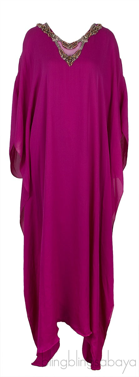 Fuchsia Beaded Kaftan Dress