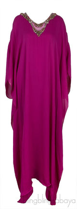 Fuchsia Beaded Kaftan Dress