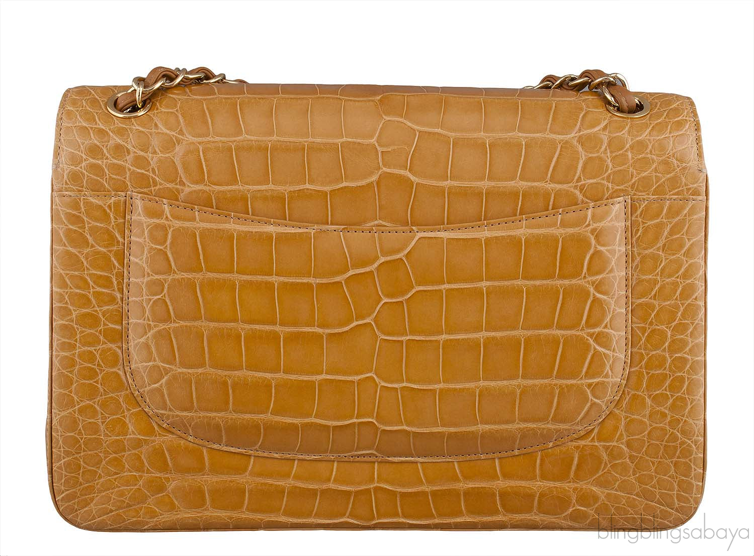 Camel Brown Crocodile Jumbo Flap Bag