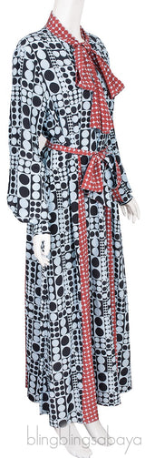 Polka Tie Neck Godet Dress