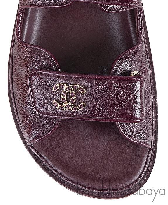 Quilted Leather CC Velcro Burgundy Sandals
