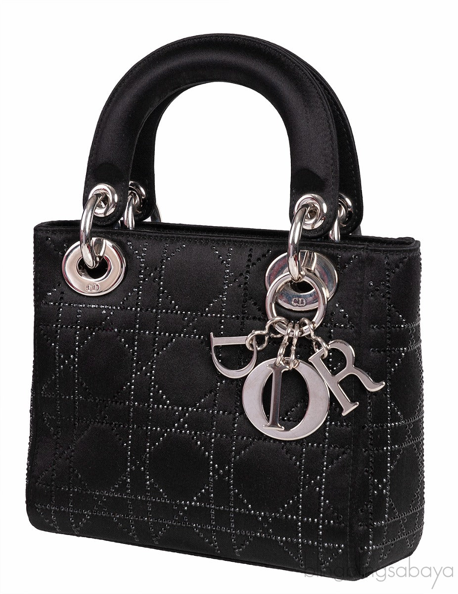 Lady Dior Mini Black Crystal Satin Bag