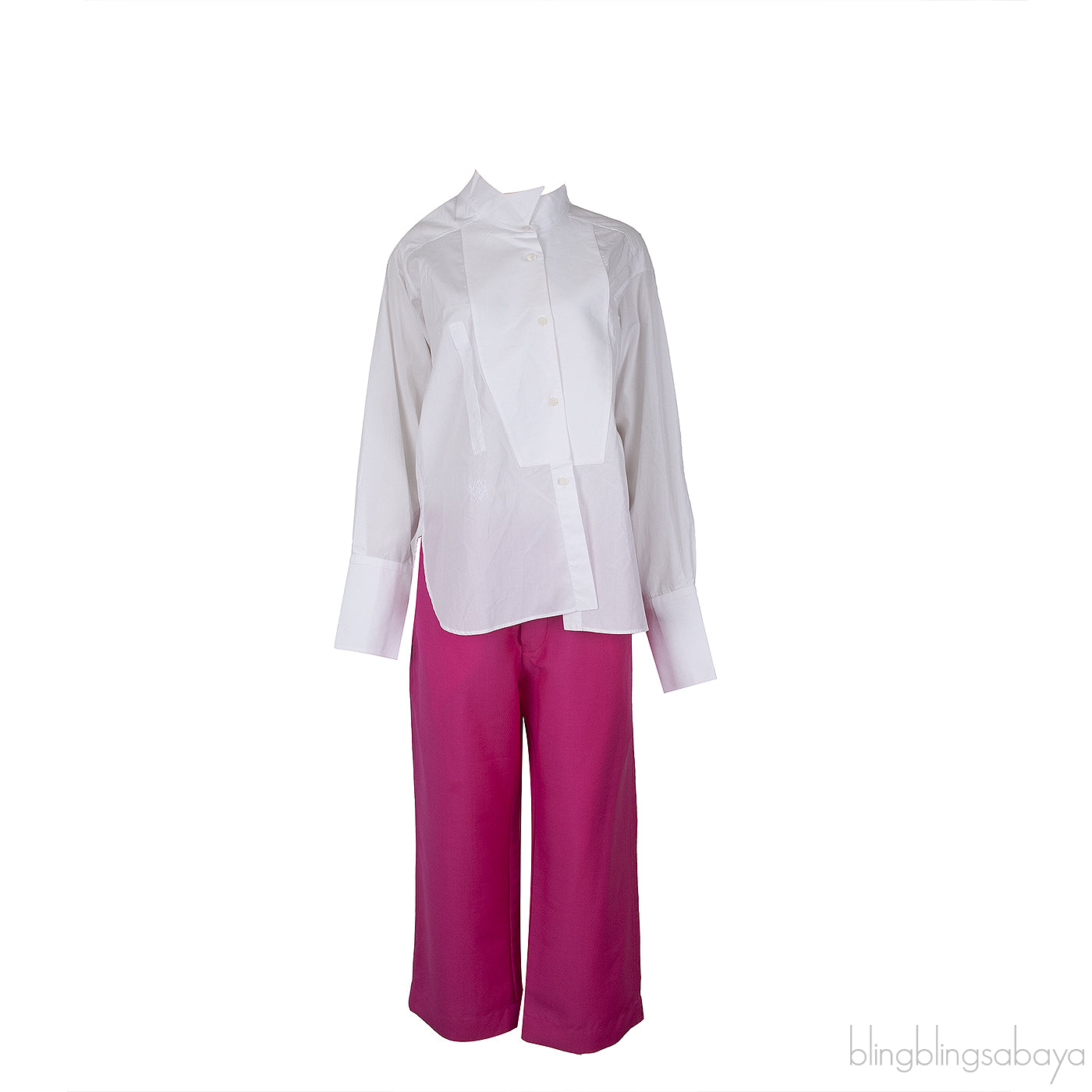 White Long Back Assymetric Shirt and Pink Wide Leg Trouser