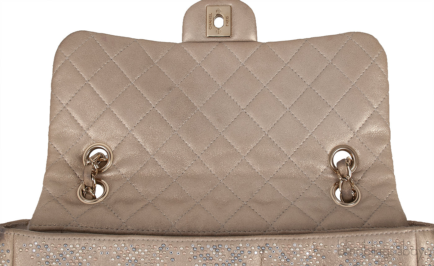 Crystal Bead Jewel Gold Medium Flap Bag