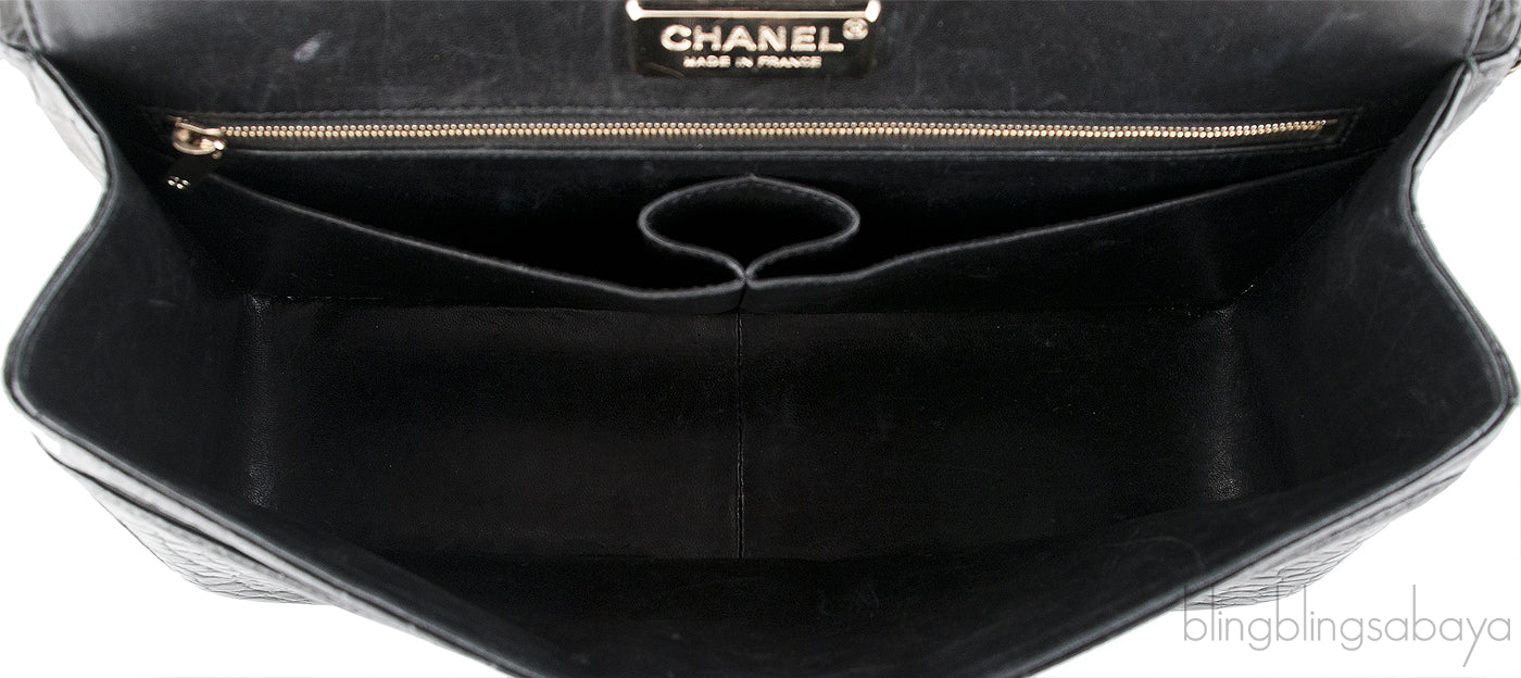 Black Crocodile Jumbo Flap Bag