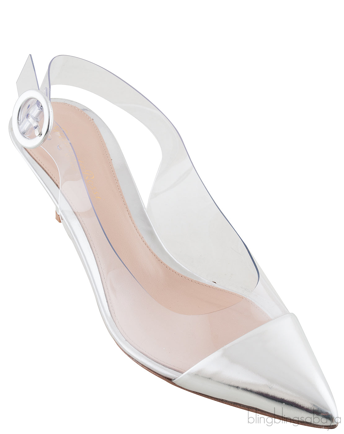 PVC Silver Pointed Toe Heels