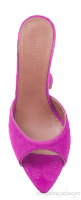 Amina Muaddi Magenta Pony Hair Caroline Sandals