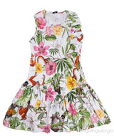 White Floral Print Kids Dress