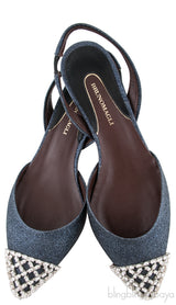 Efia Blue Grey Glittered Crystal Toe Sandals